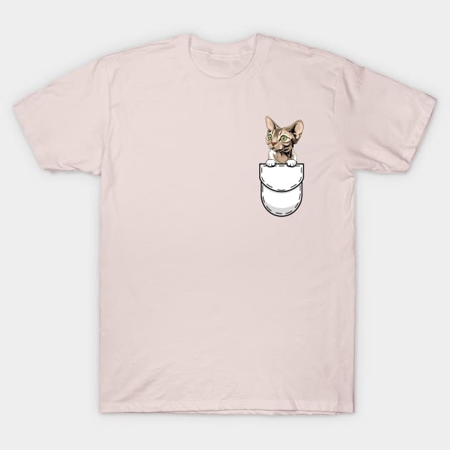 Funny Devon Rex Pocket Cat T-Shirt by Pet My Dog